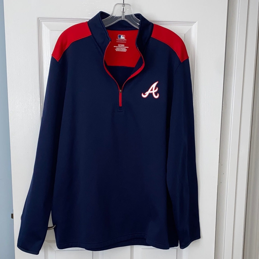 NWOT Atlanta Braves Men's Navy and Red Zip-Up Pullover - Picture 2 of 9
